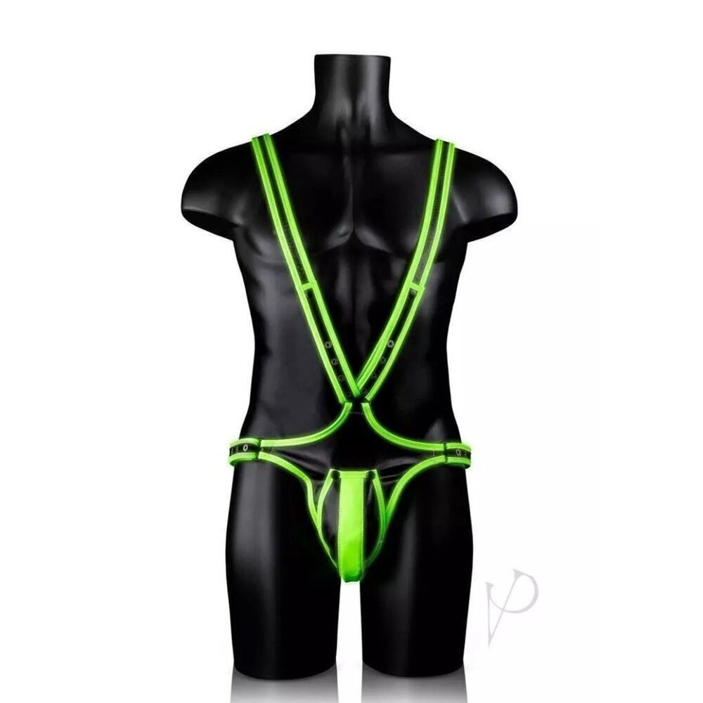 🦋B2G1OUCH! Glow In The Dark NEON GREEN Bonded Leather Full Body Harness | S/M |